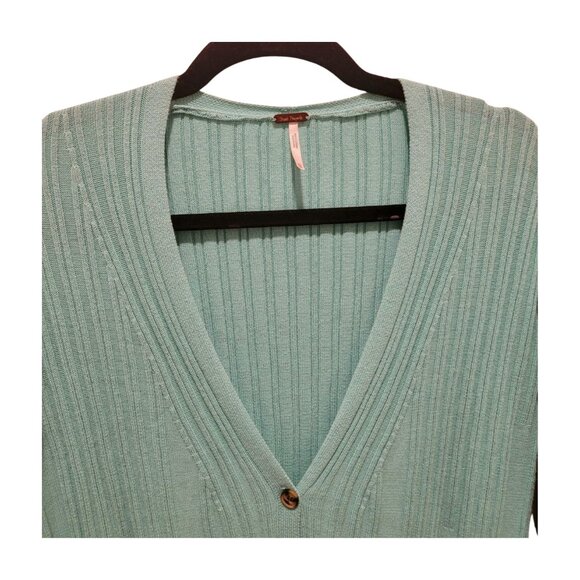 Free People Skinny Mini Duster Cardigan Oversized XS to M Aqua Blue - Picture 7 of 8